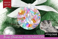 Stained Glass Flowers Ornament PNG - Floral PNG Sublimation Product Image 1