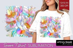 Stained Glass Flowers Square Tshirt Background - Floral PNG Product Image 1