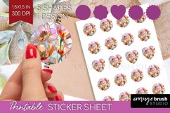 Stained Glass Flowers Round Sticker - Floral Printable Sheet Product Image 1