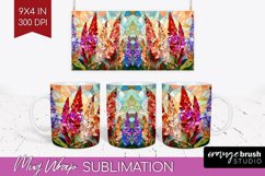 Stained Glass Flowers Mug Wrap - Floral Mug PNG Sublimation Product Image 1