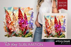 Stained Glass Flowers Tote Bag - Floral Tote Bag PNG Product Image 1