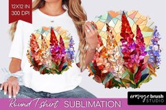 Stained Glass Flowers Round Tshirt Background - Floral PNG Product Image 1