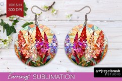 Stained Glass Flowers Round Earrings - Floral PNG Product Image 1