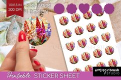 Stained Glass Flowers Round Sticker - Floral Printable Sheet Product Image 1