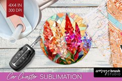 Stained Glass Flowers Car Coaster - Floral Coaster PNG Product Image 1