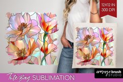 Stained Glass Flowers Tote Bag - Floral Tote Bag PNG Product Image 1