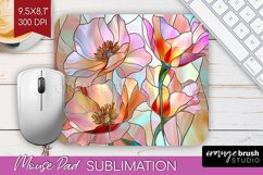 Stained Glass Flowers Mouse Pad Sublimation - Floral PNG Product Image 1