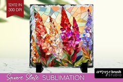 Stained Glass Flowers Slate PNG - Floral Square Slate Product Image 1