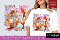 Stained Glass Flowers Square Tshirt Background - Floral PNG Product Image 1