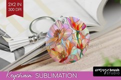 Stained Glass Flowers Keychain PNG - Floral Keychain Product Image 1