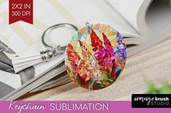 Stained Glass Flowers Keychain PNG - Floral Keychain Product Image 1