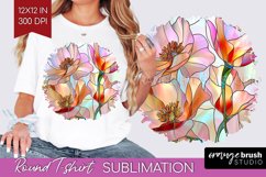 Stained Glass Flowers Round Tshirt Background - Floral PNG Product Image 1