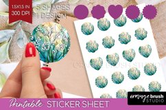 Stained Glass Flowers Round Sticker - Floral Printable Sheet Product Image 1