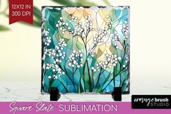 Stained Glass Flowers Slate PNG - Floral Square Slate Product Image 1