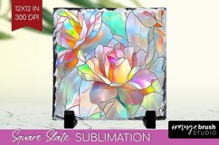 Stained Glass Flowers Slate PNG - Floral Square Slate Product Image 1