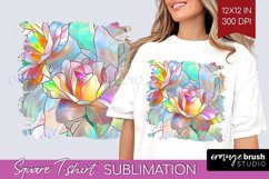 Stained Glass Flowers Square Tshirt Background - Floral PNG Product Image 1