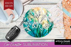 Stained Glass Flowers Car Coaster - Floral Coaster PNG Product Image 1
