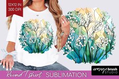 Stained Glass Flowers Round Tshirt Background - Floral PNG Product Image 1