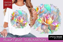 Stained Glass Flowers Round Tshirt Background - Floral PNG Product Image 1