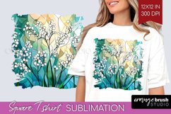 Stained Glass Flowers Square Tshirt Background - Floral PNG Product Image 1