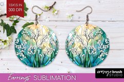 Stained Glass Flowers Round Earrings - Floral PNG Product Image 1