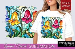 Stained Glass Flowers Square Tshirt Background - Floral PNG Product Image 1