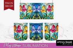 Stained Glass Flowers Mug Wrap - Floral Mug PNG Sublimation Product Image 1