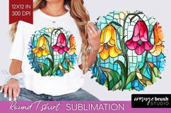 Stained Glass Flowers Round Tshirt Background - Floral PNG Product Image 1
