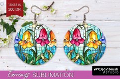 Stained Glass Flowers Round Earrings - Floral PNG Product Image 1