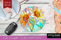 Stained Glass Flowers Car Coaster - Floral Coaster PNG Product Image 1