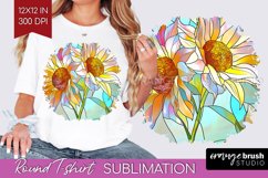 Stained Glass Flowers Round Tshirt Background - Floral PNG Product Image 1