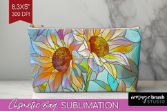 Stained Glass Flowers Cosmetic Bag - Floral Makeup Bag PNG Product Image 1