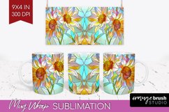 Stained Glass Flowers Mug Wrap - Floral Mug PNG Sublimation Product Image 1