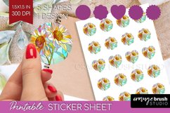 Stained Glass Flowers Round Sticker - Floral Printable Sheet Product Image 1