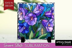 Stained Glass Flowers Slate PNG - Floral Square Slate Product Image 1