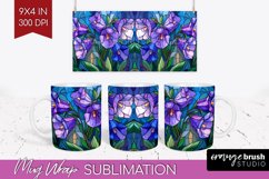 Stained Glass Flowers Mug Wrap - Floral Mug PNG Sublimation Product Image 1