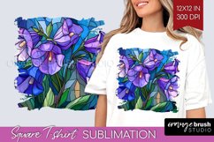 Stained Glass Flowers Square Tshirt Background - Floral PNG Product Image 1