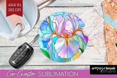 Stained Glass Flowers Car Coaster - Floral Coaster PNG Product Image 1