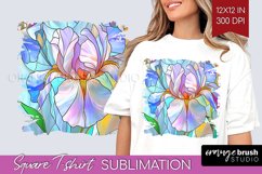 Stained Glass Flowers Square Tshirt Background - Floral PNG Product Image 1