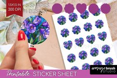 Stained Glass Flowers Round Sticker - Floral Printable Sheet Product Image 1