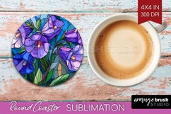 Stained Glass Flowers Round Coaster - Floral Coaster PNG Product Image 1