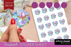 Stained Glass Flowers Round Sticker - Floral Printable Sheet Product Image 1