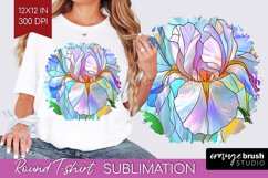 Stained Glass Flowers Round Tshirt Background - Floral PNG Product Image 1