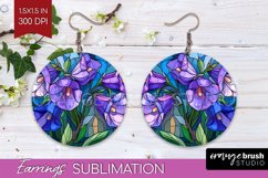 Stained Glass Flowers Round Earrings - Floral PNG Product Image 1