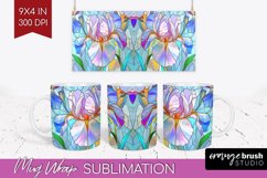Stained Glass Flowers Mug Wrap - Floral Mug PNG Sublimation Product Image 1