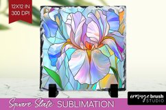 Stained Glass Flowers Slate PNG - Floral Square Slate Product Image 1