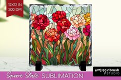 Stained Glass Flowers Slate PNG - Floral Square Slate Product Image 1