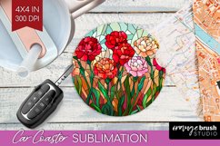 Stained Glass Flowers Car Coaster - Floral Coaster PNG Product Image 1