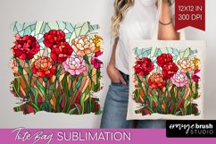Stained Glass Flowers Tote Bag - Floral Tote Bag PNG Product Image 1