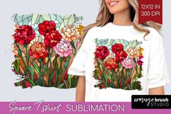 Stained Glass Flowers Square Tshirt Background - Floral PNG Product Image 1